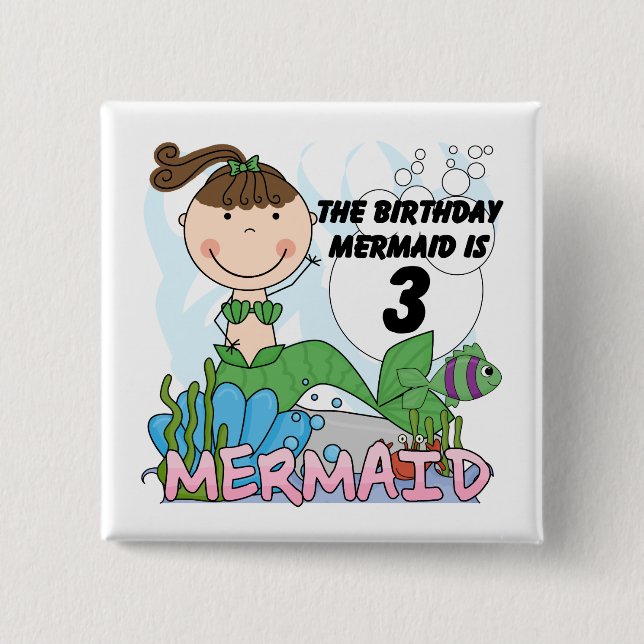 Mermaid 3rd Birthday Tshirts and Gifts Pinback Button (Front)