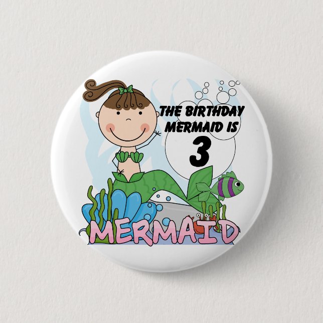 Mermaid 3rd Birthday Tshirts and Gifts Pinback Button (Front)