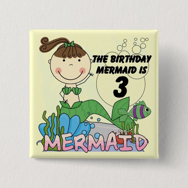 Mermaid 3rd Birthday Tshirts and Gifts Pinback Button (Front)