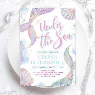 Mermaid 3rd Birthday Under the Sea Girl Invitation