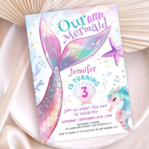 Mermaid 3rd Birthday Under The Sea Little Mermaid Invitation