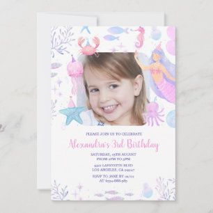 Mermaid 3rd Birthday Under the Sea Photo Invitation