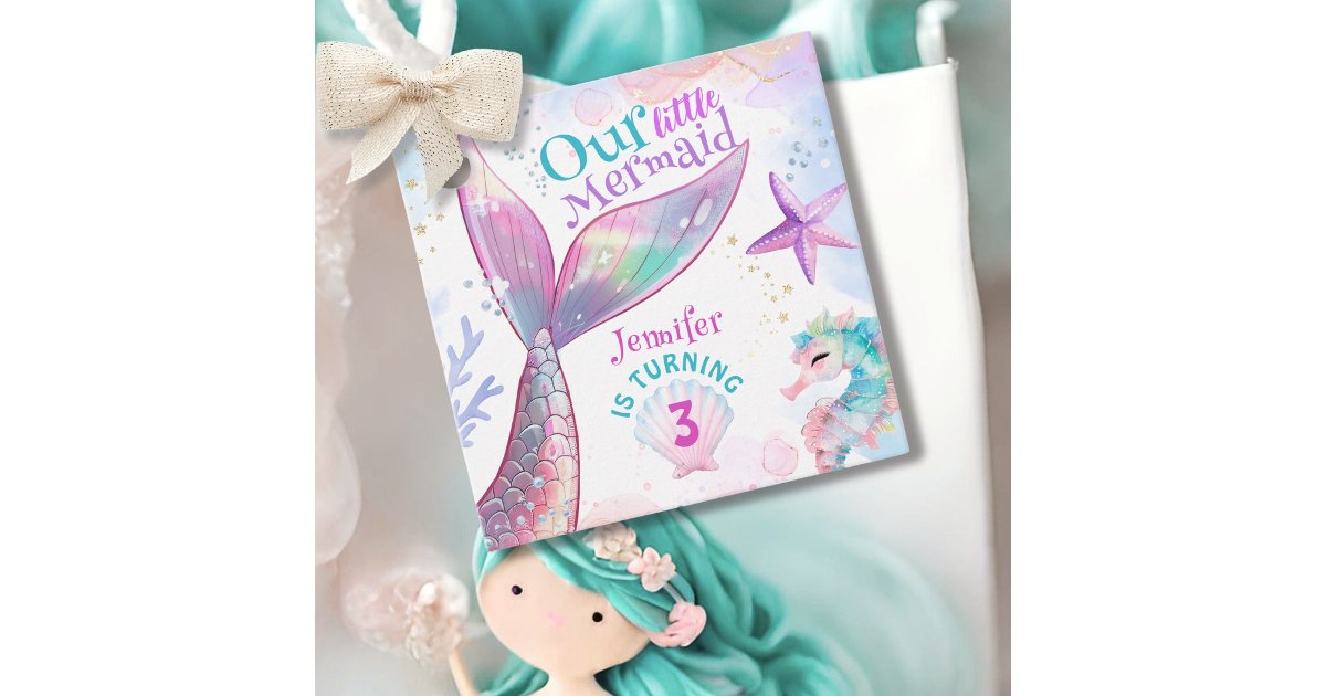 Mermaid 3rd Birthday Under The Sea Pink Mermaid Favor Tags | Zazzle