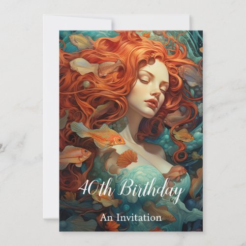 Mermaid 40th Birthday Invitation Design