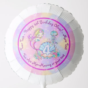 Mermaid 4th Birthday Change Edit Text Personalize Balloon