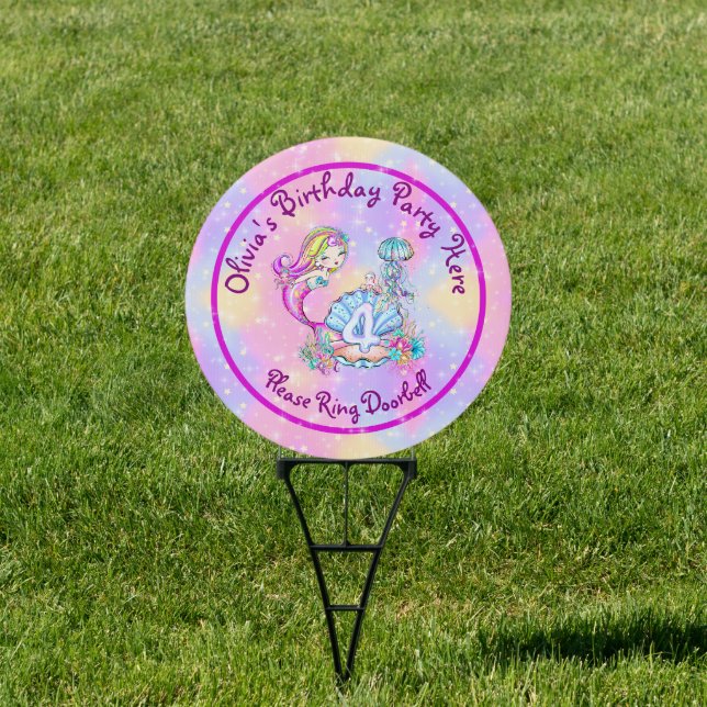 Mermaid 4th Birthday Change Edit Text Personalize  Sign (Insitu)