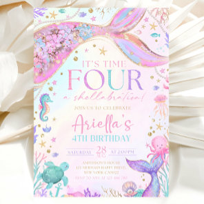 Mermaid 4Th Birthday Invitation