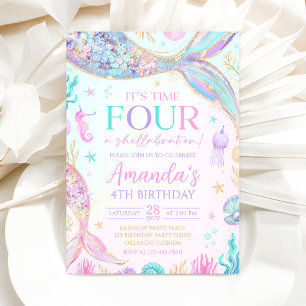 Mermaid 4th Birthday Invitation