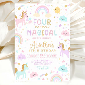 Mermaid 4Th Birthday Invitation, Four ever magical Invitation