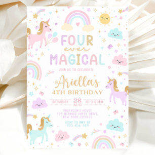 Mermaid 4Th Birthday Invitation, Four ever magical Invitation