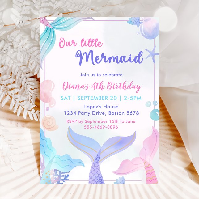 Mermaid 4th Birthday Our Little Mermaid Party  Invitation (Creator Uploaded)