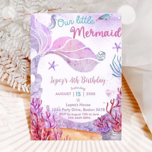 Mermaid 4th Birthday Our Little Mermaid Party  Invitation