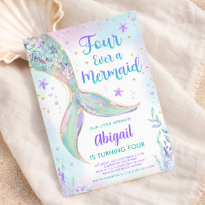 Mermaid 4th Birthday Party Invitation
