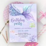 Mermaid 4th Birthday Party Under The Sea Mermaid Invitation<br><div class="desc">"Under the Sea" themed birthday invitation.
Watercolor pastel purple and blue hues,  featuring playful mermaid tail,  clown fish,  and corals.</div>