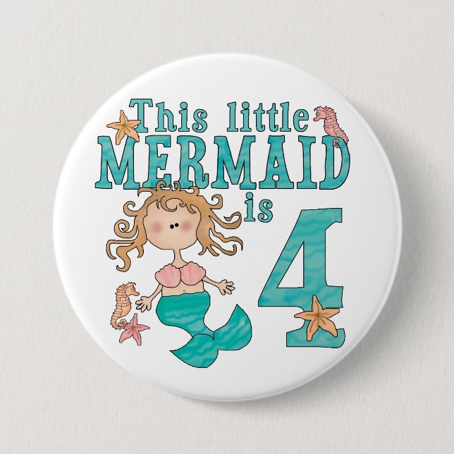 Mermaid 4th Birthday Pinback Button (Front)