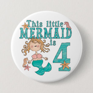 Mermaid 4th Birthday Pinback Button