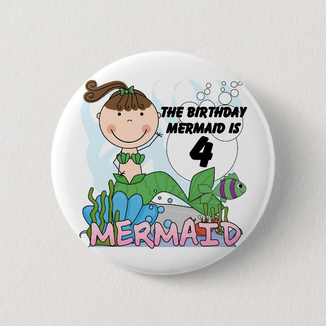 Mermaid 4th Birthday T-shirts and Gifts Button (Front)