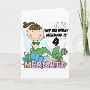 Mermaid 4th Birthday T-shirts and Gifts Card
