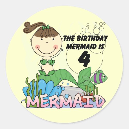 Mermaid 4th Birthday T_shirts and Gifts Classic Round Sticker
