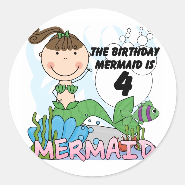 Mermaid 4th Birthday T-shirts and Gifts Classic Round Sticker (Front)