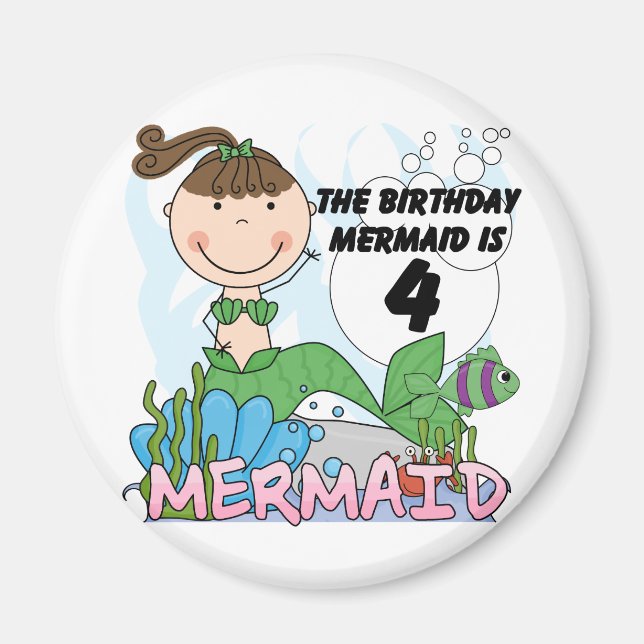 Mermaid 4th Birthday T-shirts and Gifts Magnet (Front)