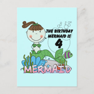 Mermaid 4th Birthday T-shirts and Gifts Postcard