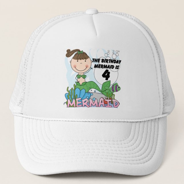 Mermaid 4th Birthday T-shirts and Gifts Trucker Hat (Front)