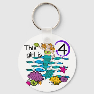 Mermaid 4th Birthday Tshirts and Gifts Keychain