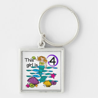 Mermaid 4th Birthday Tshirts and Gifts Keychain