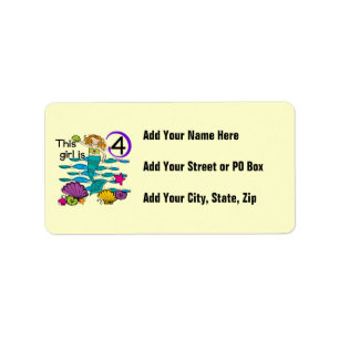 Mermaid 4th Birthday Tshirts and Gifts Label