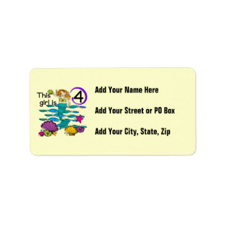 Mermaid 4th Birthday Tshirts and Gifts Label