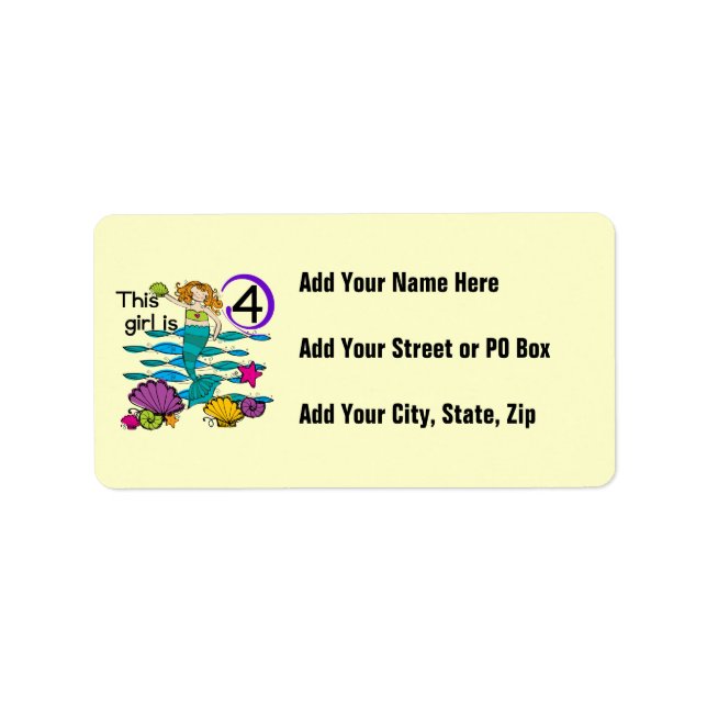 Mermaid 4th Birthday Tshirts and Gifts Label (Front)