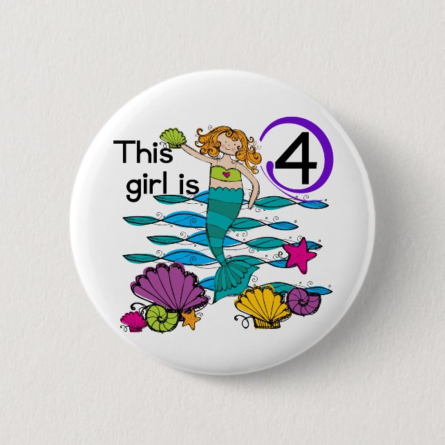 Mermaid 4th Birthday Tshirts and Gifts Pinback Button (Front)