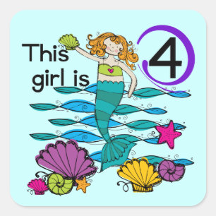 Mermaid 4th Birthday Tshirts and Gifts Square Sticker