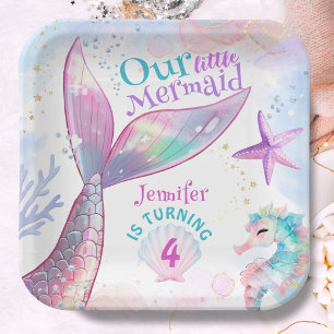 Mermaid 4th Birthday Under The Sea Pink Mermaid Paper Plates