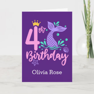 Mermaid 4th Personalized Birthday Card
