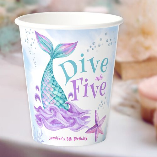 Mermaid 5th Birthday Dive into Five  Paper Cups