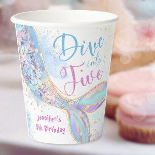 Mermaid 5th Birthday Dive into Five Paper Cups