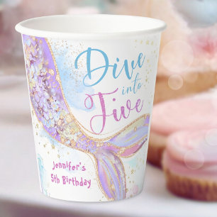 Mermaid 5th Birthday Dive into Five Paper Cups