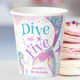 Mermaid 5th Birthday Dive into Five Paper  Cups