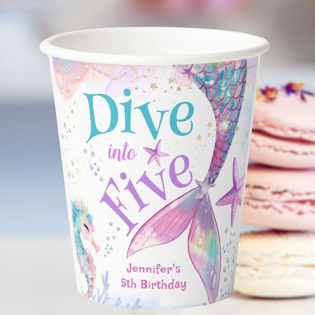 Mermaid 5th Birthday Dive into Five Paper  Cups (Creator Uploaded)