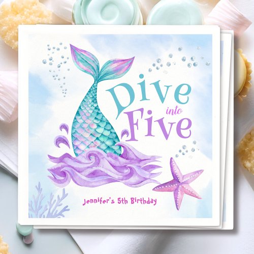 Mermaid 5th Birthday Dive into Five Paper Napkins