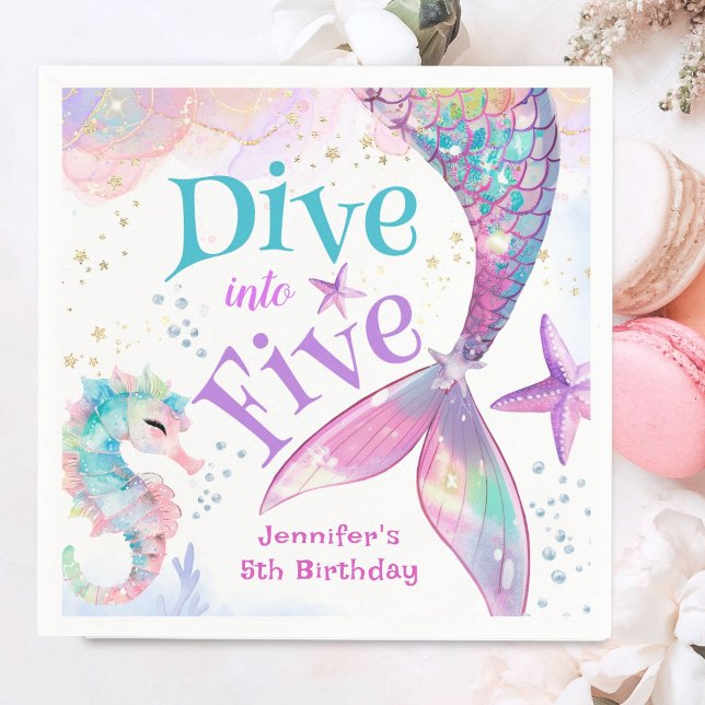 Mermaid 5th Birthday Dive into Five Paper  Napkins (Creator Uploaded)