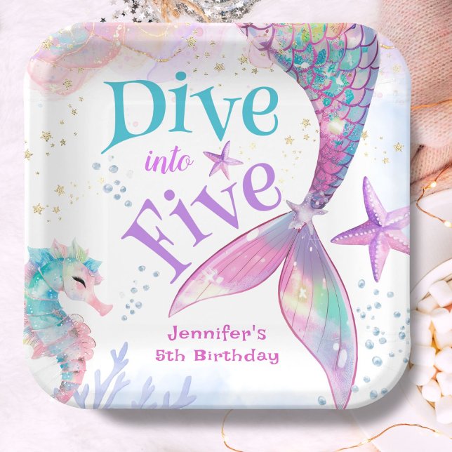 Mermaid 5th Birthday Dive into Five Paper Plates (Creator Uploaded)