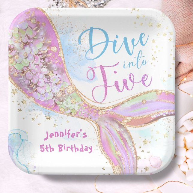 Mermaid 5th Birthday Dive into Five Purple Paper Plates (Creator Uploaded)