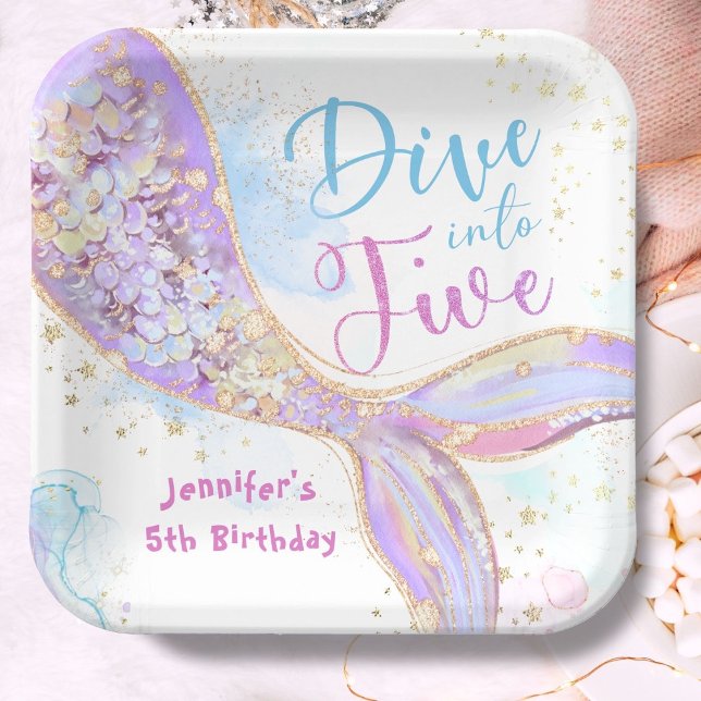 Mermaid 5th Birthday Dive into Five Purple Paper Plates (Creator Uploaded)