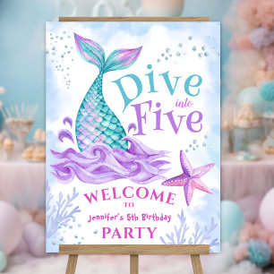 Mermaid 5th Birthday Dive into Five Welcome Sign