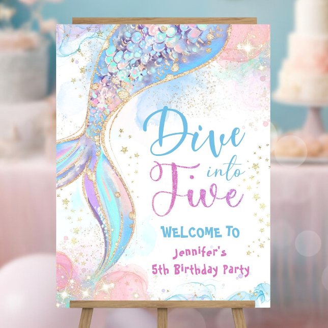 Mermaid 5th Birthday Dive into Five Welcome Sign (Creator Uploaded)