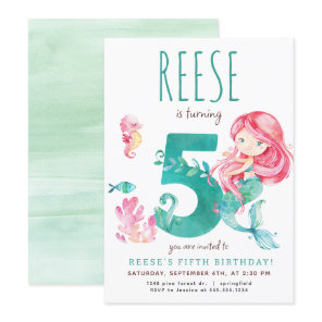 Mermaid 5th Birthday Invitation