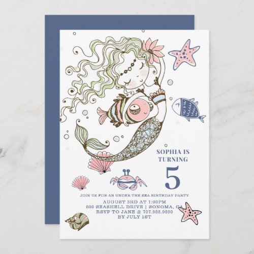 Mermaid 5th Birthday Party Invitation